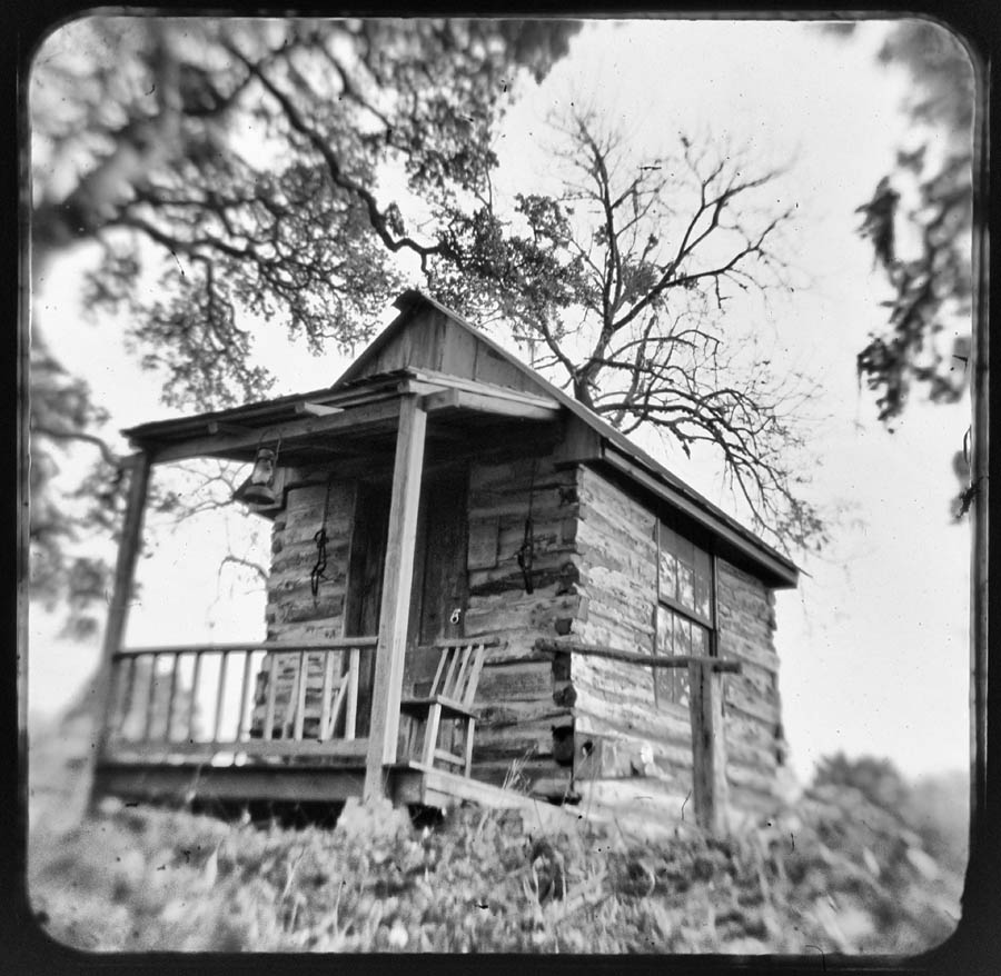 black and white, cabin