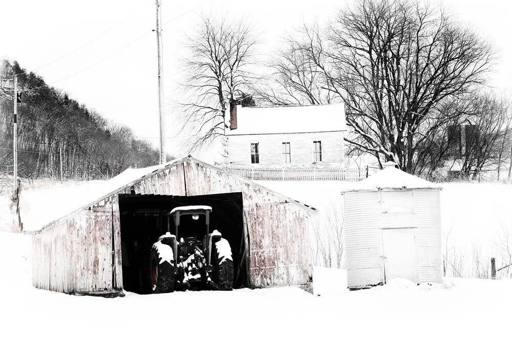 Winter, Barn, Tractor, School House