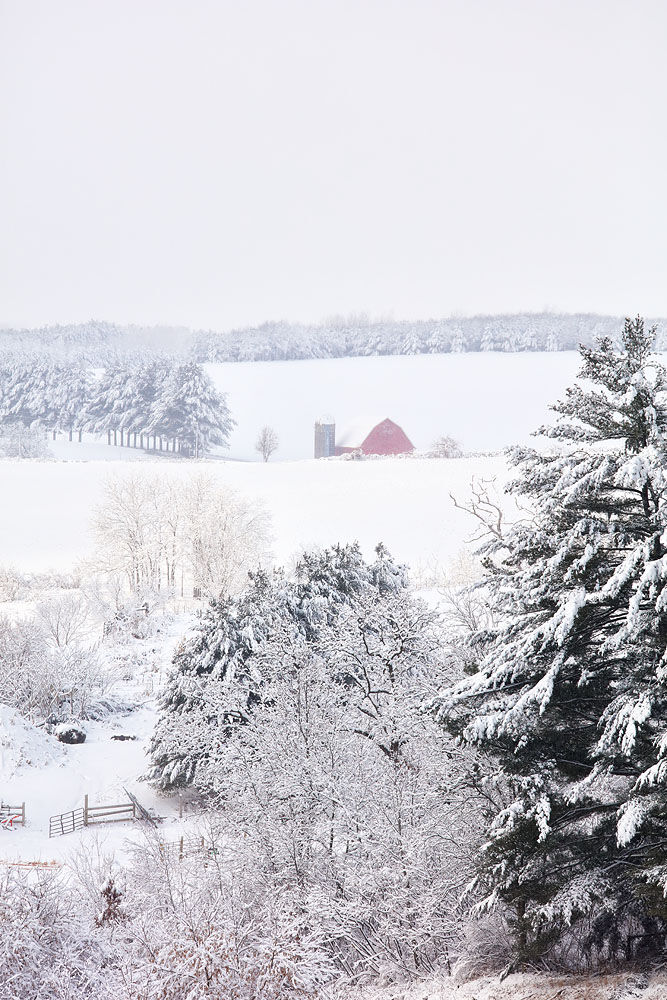 Bird's Eye View Winter, Red Barn, Winter Barn
